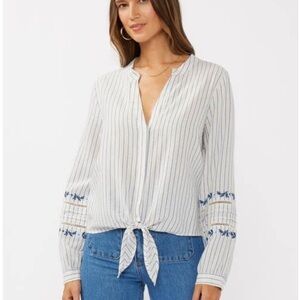 Lovestitch Albany Striped Tie Front Blouse – Embroidered Boho Resort Top NWT